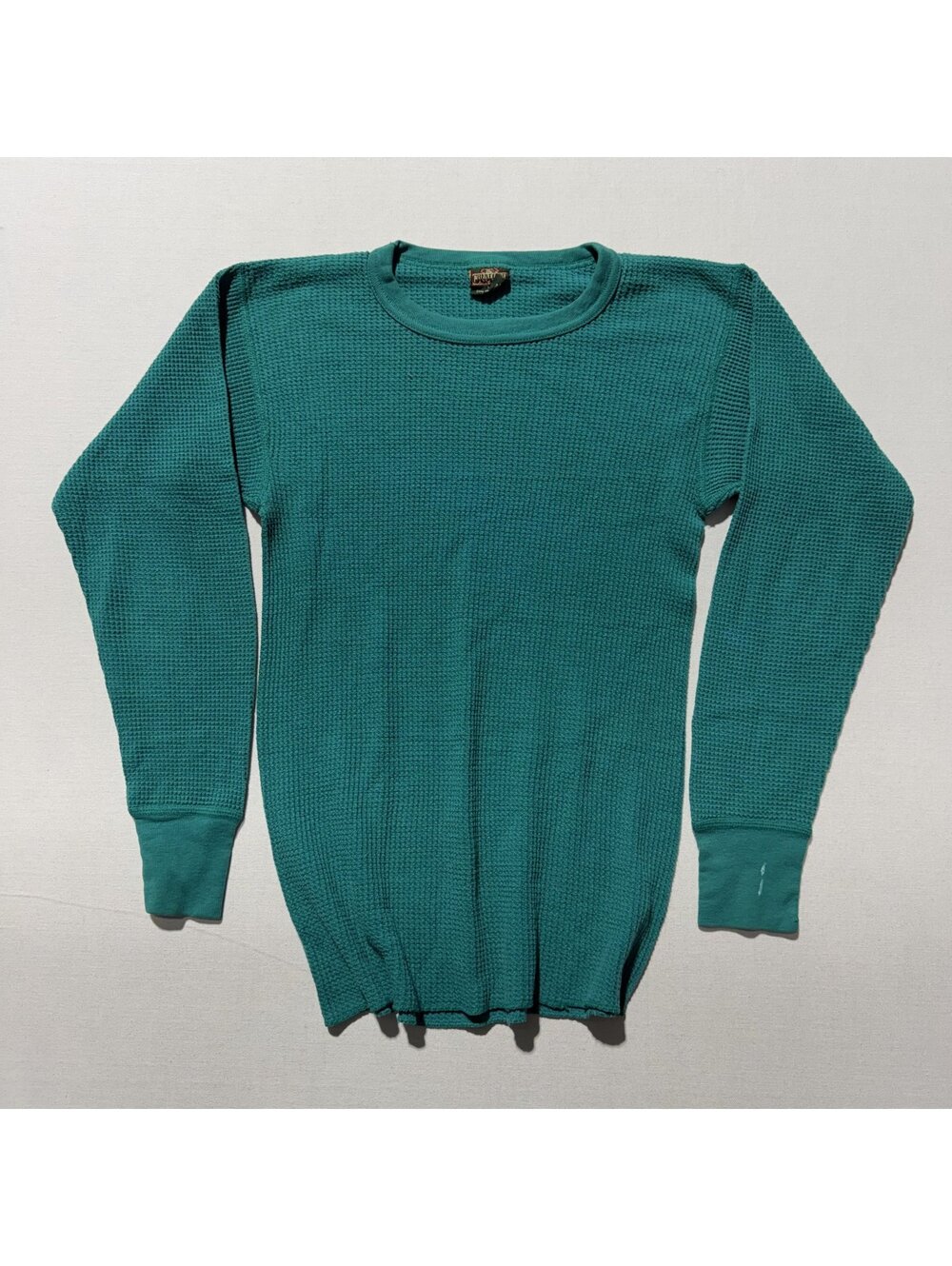 Vintage Teal Green Waffle Knit Thermal Long Sleeve Shirt